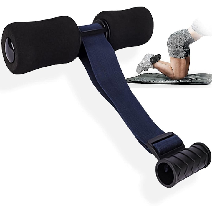 Banda pentru exercitii hamstring, design ergonomic, ajustabil, negru/bleumarin