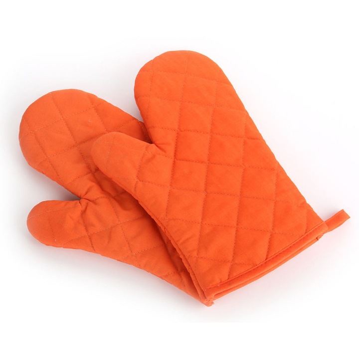 Hőálló konyhai kesztyű, poliészter/pamut, narancssárga, 28x18 cm