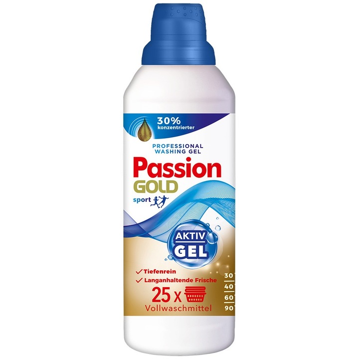 Passion Gold Sport mosógél 1000 ml, innovatív formula, minden típusú mosógéphez, 30-60C-on