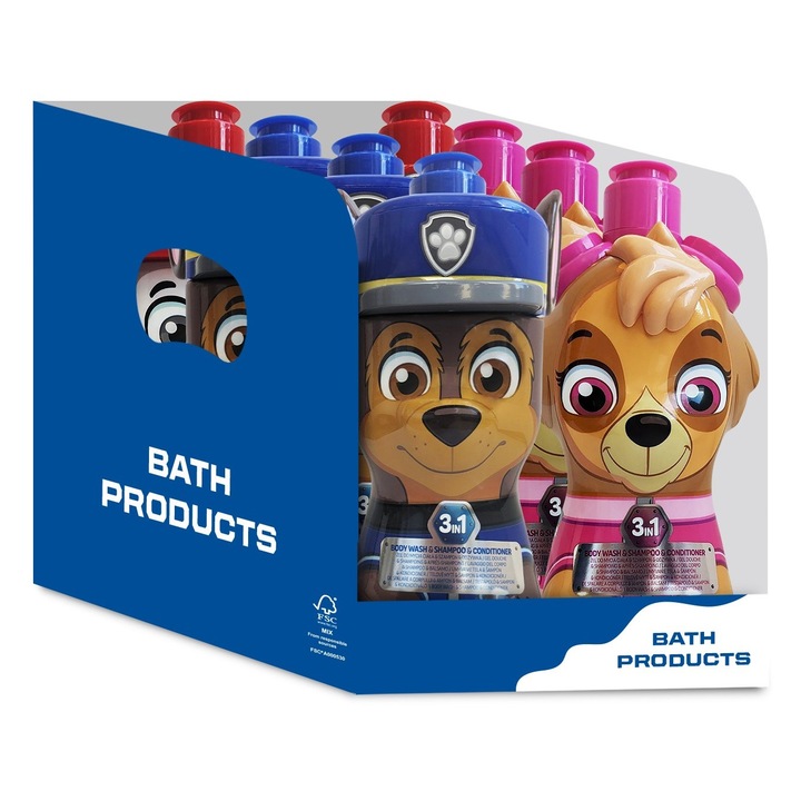 Set geluri de dus PAW PATROL 3 in 1 400 ml, Chase, Marshall, Skye, 8 bucati