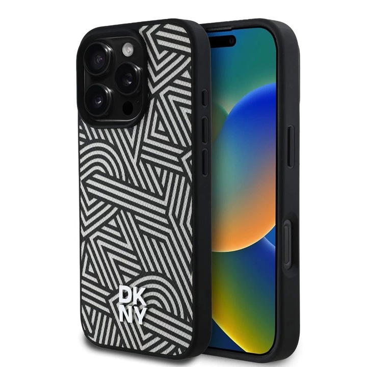 DKNY PU Leather Crosswalk Pattern Magsafe tok iPhone 16 Pro készülékhez elefántcsont