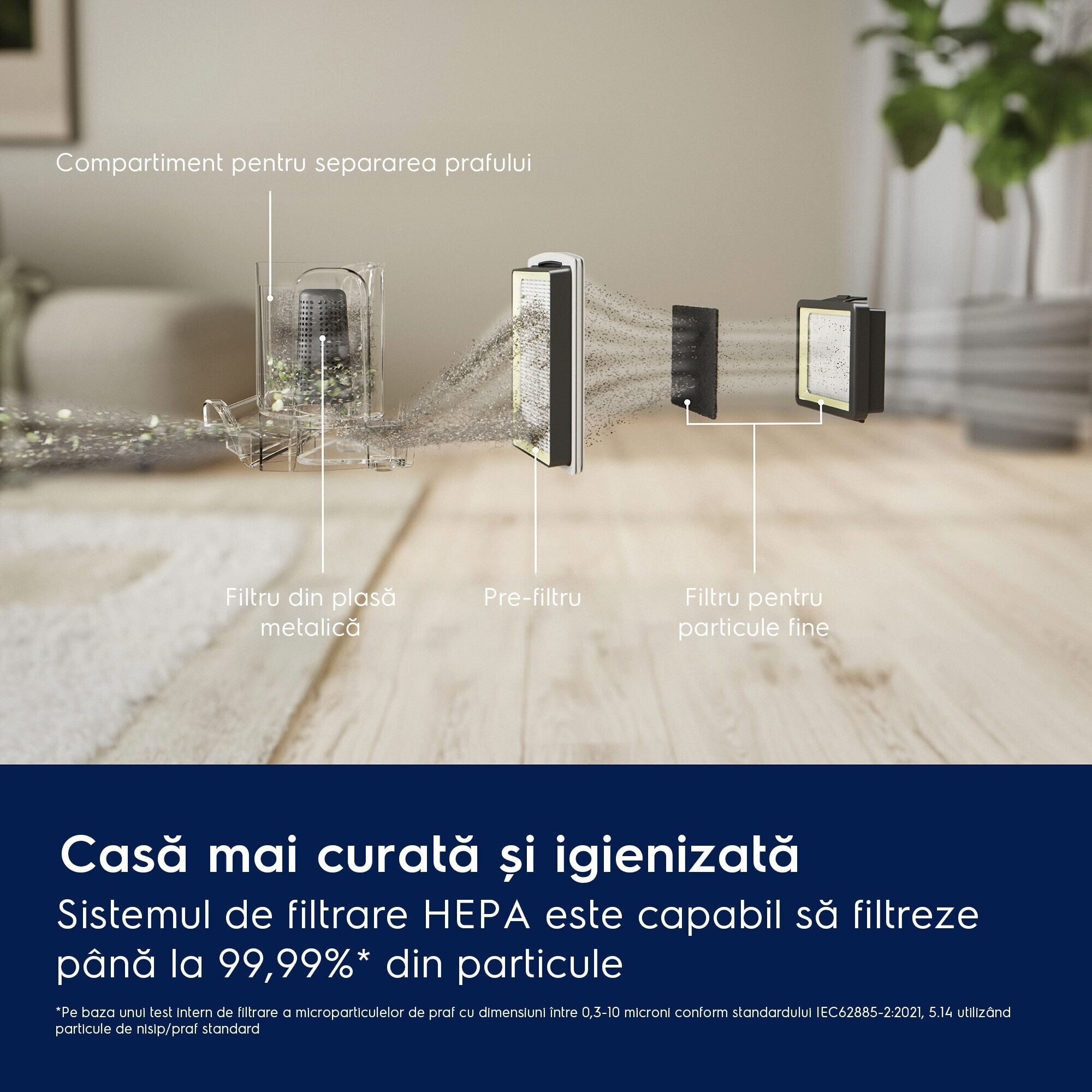 Aspirator fara sac Electrolux 500 EL51C1LDB, 850 W, recipient praf 2l, filtrare HEPA, raza de actiune 9 m, perie premium AllFloor, tub metalic telescopic cu blocare, albastru denim/negru