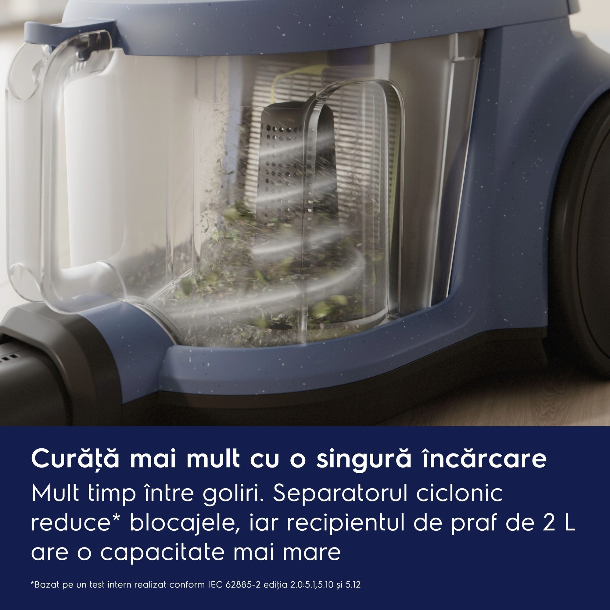 Aspirator fara sac Electrolux 500 EL51C1LDB, 850 W, recipient praf 2l, filtrare HEPA, raza de actiune 9 m, perie premium AllFloor, tub metalic telescopic cu blocare, albastru denim/negru