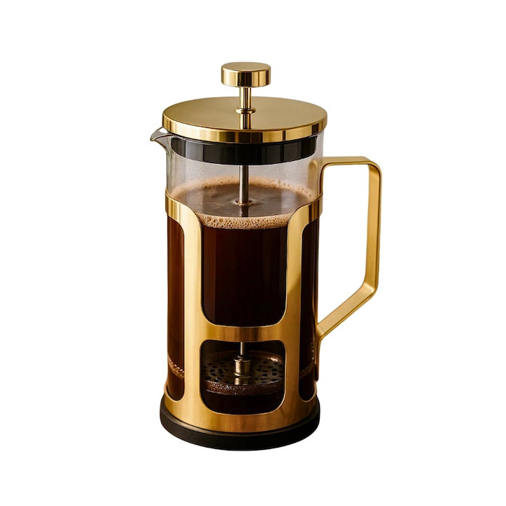 Presa franceza Berryshop Royal Brew, sticla si inox auriu, 900 ml, 15x10x19,2 cm