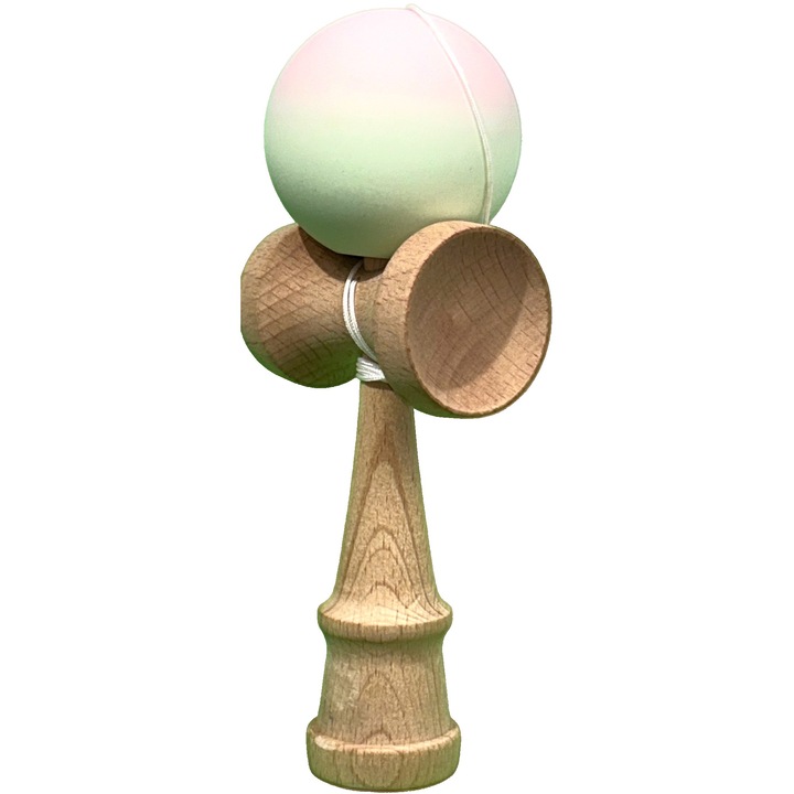 Kendama profesionala, Lemn, 18 cm, Joc de Indemanare pentru Copii si Adulti, Gradient, Roz Pastel