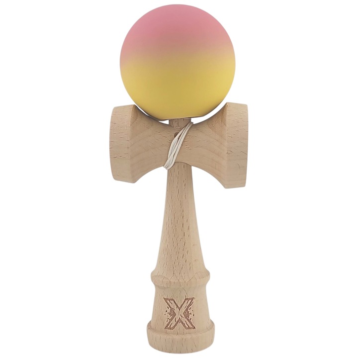 Kendama Dali, professzionális, fa, gumírozott markolat, rózsaszín/sárga, 18x5.5cm