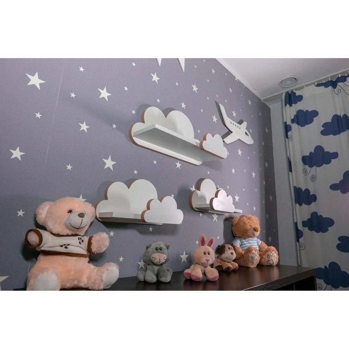 Set rafturi chmurki, Moliland, 3 piese, alb, dimensiuni: 50x15cm, 37x10cm