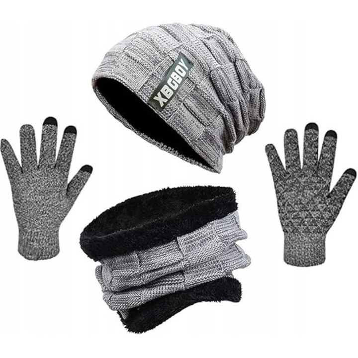Swygoo téli szett, sapka, sál és kesztyű, szürke és fekete, sapkaméret 50-60 cm, sál 20x22cm