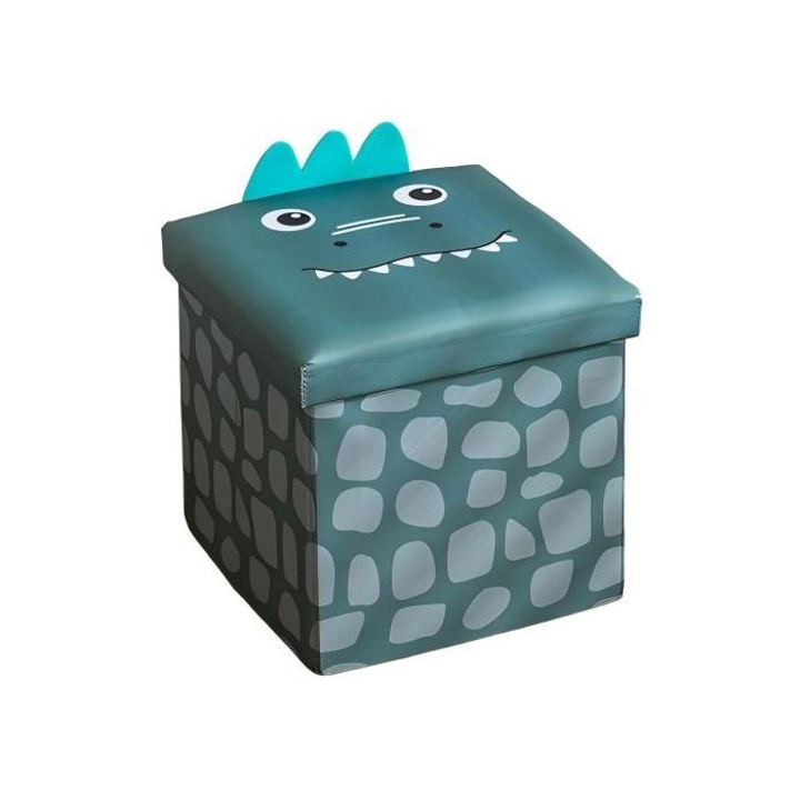 Taburet pliabil cu spatiu de depozitare, 30x30x30 cm, verde smarald, pentru copii, cu desene animate