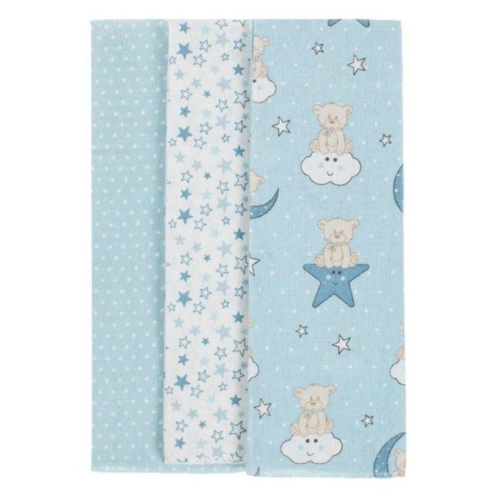 Plüssmackó mintás, csillagokkal és pöttyökkel díszített lepedőkészlet 80x80cm 3 db