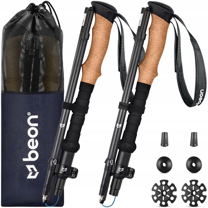 2 darabos túrabot szett, Beon Fold Carbon Black, 110-130 cm, parafa markolat, kompakt 36 cm