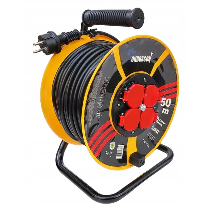Prelungitor electric pe tambur, 50 m, 4 prize, Ondragon OD1104