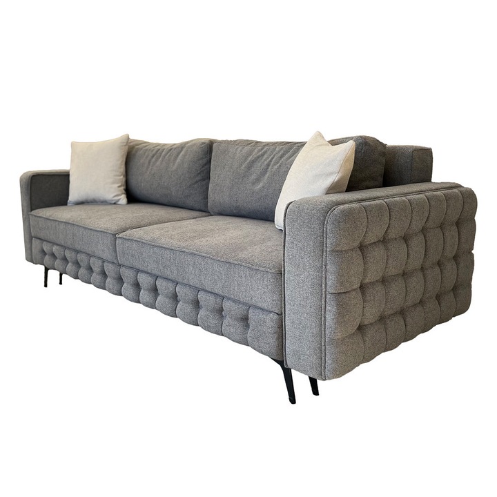 Canapea extensibila Diosa cu lada de depozitare, gri inchis, 230x90x85 cm