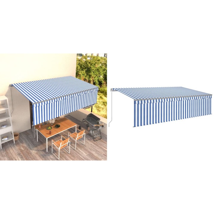 Copertina retractabila manual cu stor, albastru&alb, 5x3 m