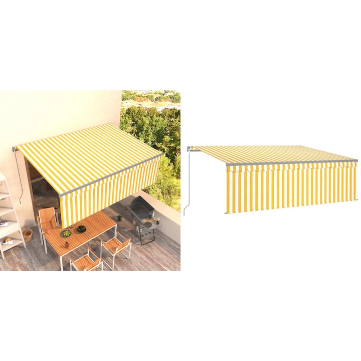 Copertina retractabila manual cu stor, galben&alb, 4x3 m