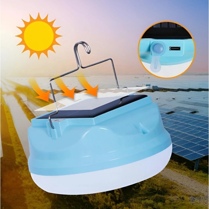 Lampa Solara LED Flippy 2in1, 100W, Albastru, 3 Trepte de Intensitate, 13x13x7cm