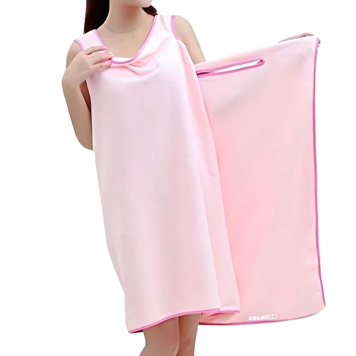 Дамска кърпа за баня GREATON, с презрамки, 160x80 см, универсален размер, лесна за пране, бързосъхнеща, розова