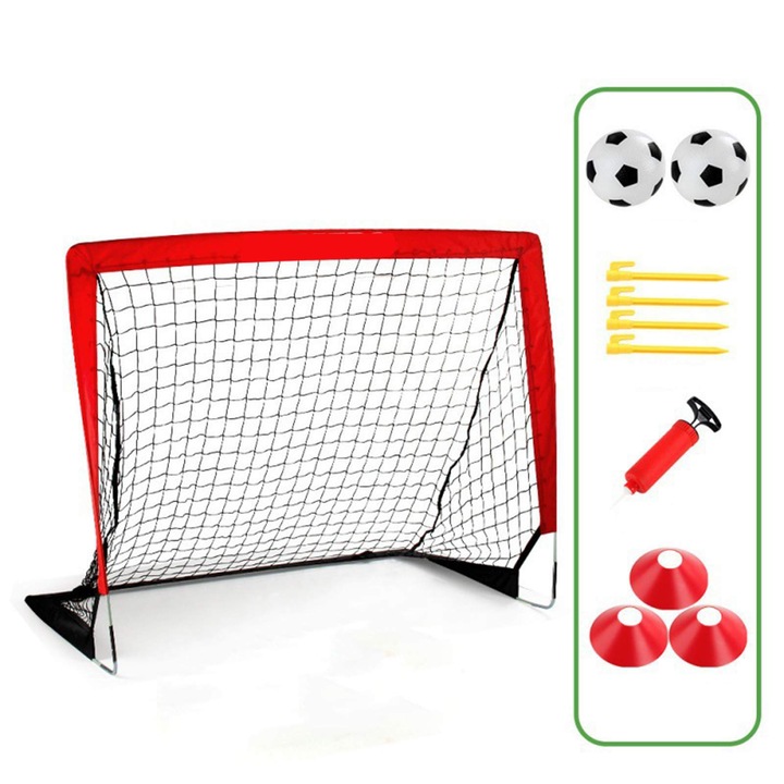 Poarta de fotbal pentru copii pliabila portabila, set joaca cu plasa rezistenta, usor de montat, ideala pentru interior/exterior, materiale durabile, accesorii incluse, antrenament agilitate, joaca educativa 4-6 ani