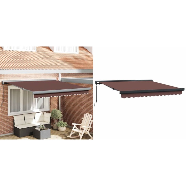 Copertina retractabila manual, maro, 300x250 cm, aluminiu vopsit electrostatic, rezistenta la UV