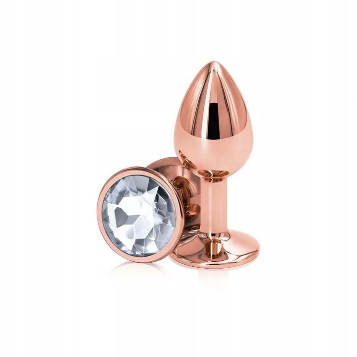 Fém anális dugó kristályokkal, 7cm, 28mm, rózsaszín/átlátszó