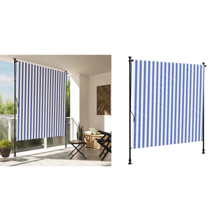 Jaluzea rulou de exterior albastru/alb 200x270 cm tesatura/otel