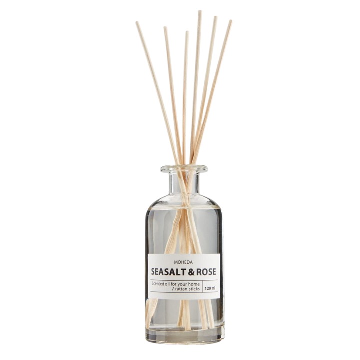 Parfum de cameră Berryshop, Sare de Mare & Trandafir, 5x11cm, recipient din sticlă