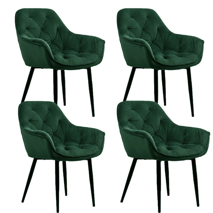 Set 4 Scaune Buz, Catifea Premium Verde, Ergonomice, 83x57x58cm