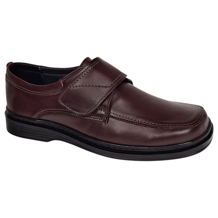 Pantofi barbati, model casual, calapod lat, piele naturala, Visiniu, Marimea 39