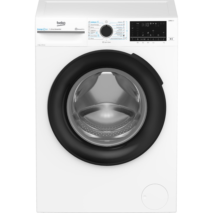 Пералня Beko BM5WFSU69415W, 9 кг, 1400 об/мин, 15 програми, клас A, незабавно отваряне, HomeWhiz през WiFi, бяла