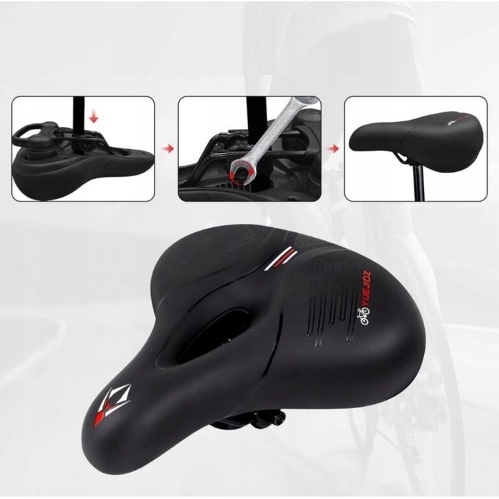 Ергономична седалка за велосипед с гел, водоустойчива, с LED светлини, черна