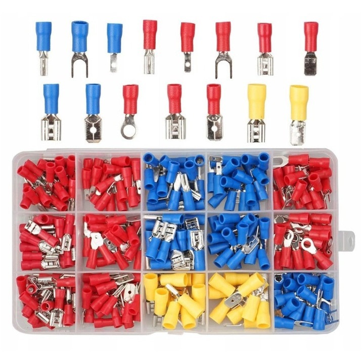 Set 280 conectori de sertizat izolati, Zola®, dimensiuni diferite 2.8/4.8/6.3 mm si M4, mama/tata, metal si plastic, multicolori