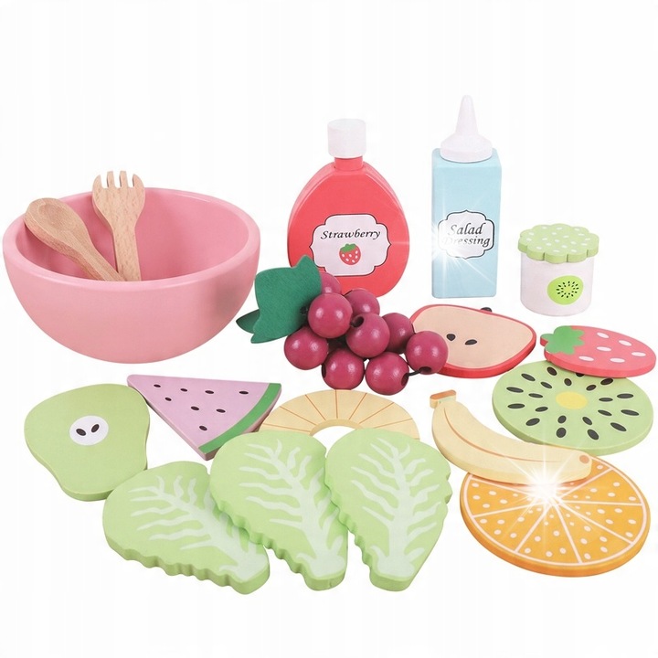 Fa gyümölcs- és zöldségjáték-készlet gyerekkonyhákba, MINEXO, 13 darabos, többszínű
