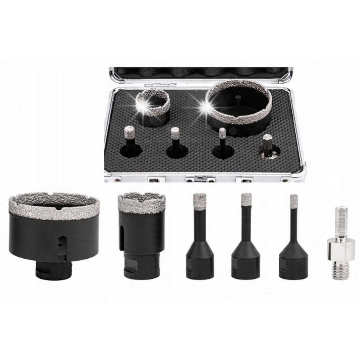 Gyémánt fúrókorona készlet 6 elemes, Kraft&Dele, 6mm-68mm, M14 - 3/8 HEX adapterrel