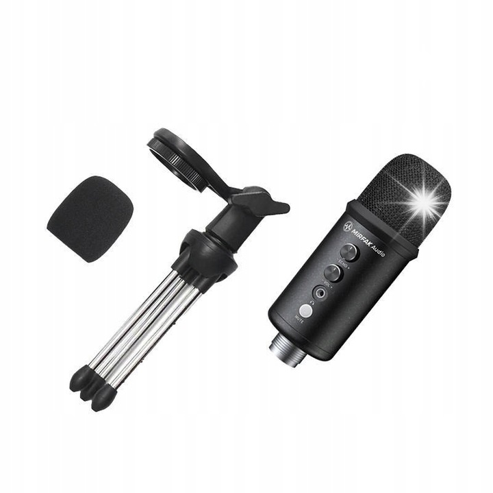 Mirfak TU1 USB asztali mikrofon, állvánnyal, szűrővel és védelemmel, 1,5 cm-es kábellel