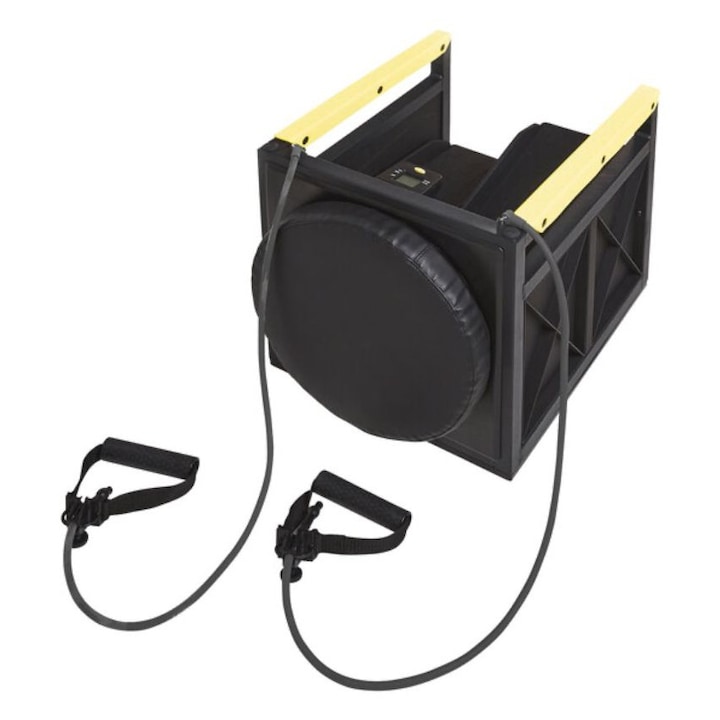 Cub de Fitness Multifunctional 5 in 1, Stepper, Disc Rotativ, Expansor, Maxim 100 kg, Afisaj Digital, 48 x 38 x 39 cm, Negru/Galben