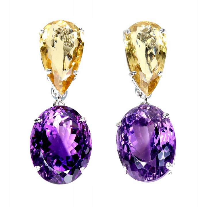 Cercei din argint 925 cu ametist si citrin, 70ct, 42x15mm, Songea