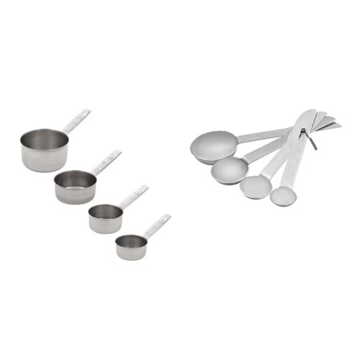 Set 8 ustensile pentru masurare din otel inoxidabil, Zanox®, cupe 60ml, 80ml, 125ml, 250ml si linguri 1.25ml, 2.5ml, 5ml, 15ml