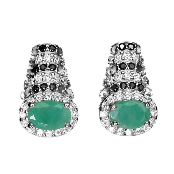 Cercei dama Songea, din argint 925, cu spinel negru, smarald si zirconii, 14x8mm