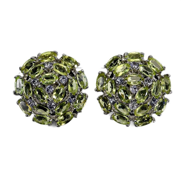 Cercei din argint 925 Songea, cu tanzanite si olivine naturale, 21x21mm, set