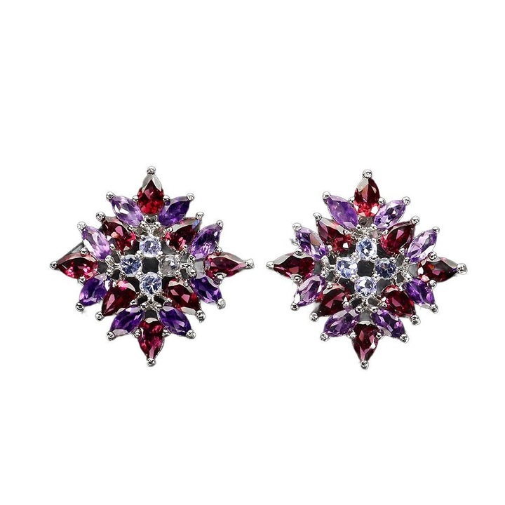 Cercei din argint 925 Songea cu granate, tanzanite si ametiste, 24x24mm, set