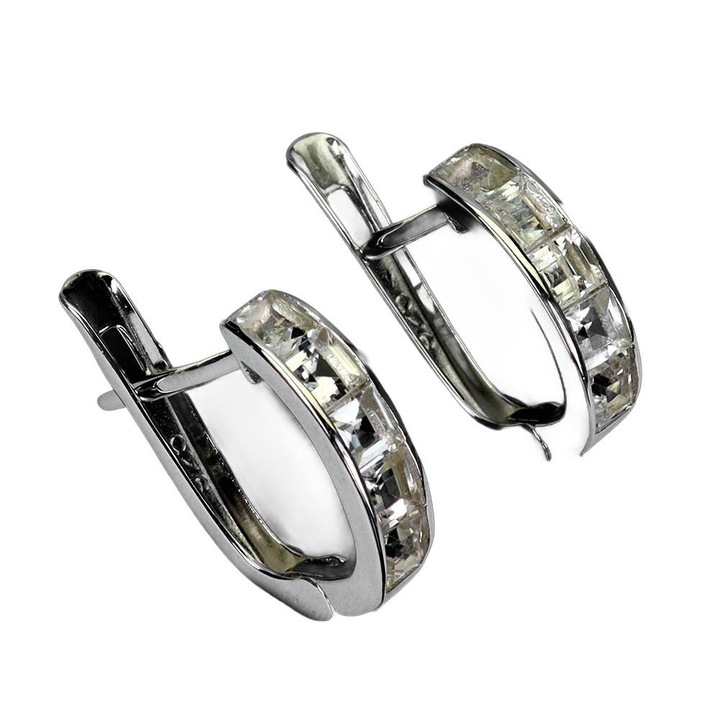 Cercei Songea argint 925 cu topaze albe naturale, 13x3mm, 1.85g