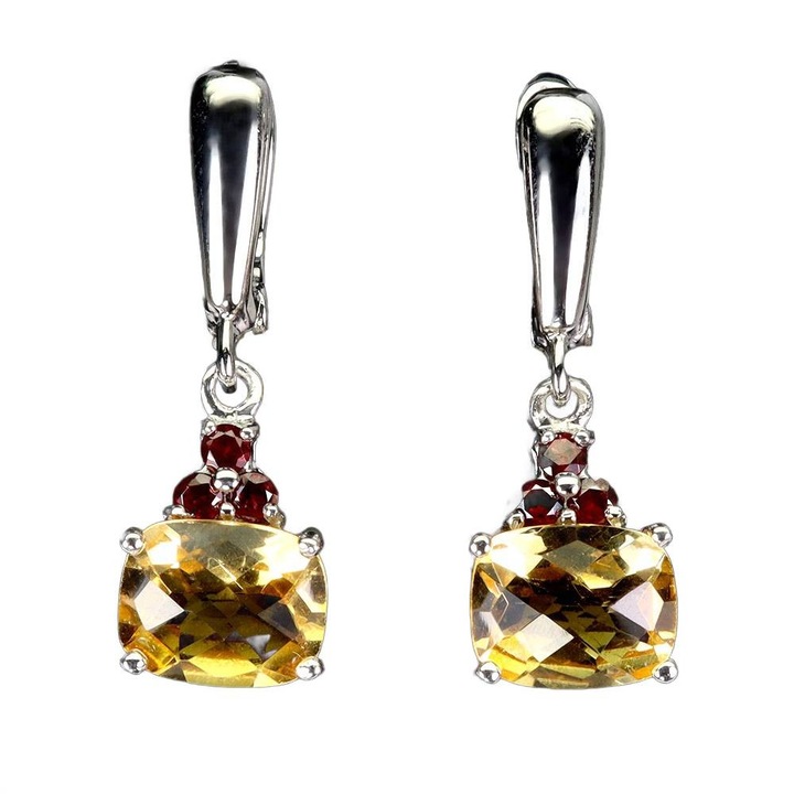 Cercei din argint 925 cu citrine si granate, 30x10mm, set, Songea
