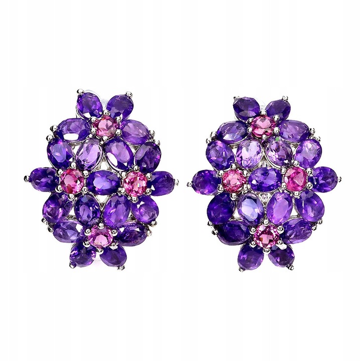 Cercei argint 925 cu granate rodolite si ametiste, 21x19mm, set, Songea