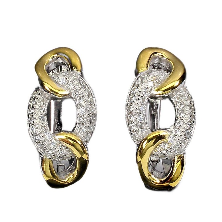 Cercei dama Songea, aurii si argintii, zirconii, 20x10mm