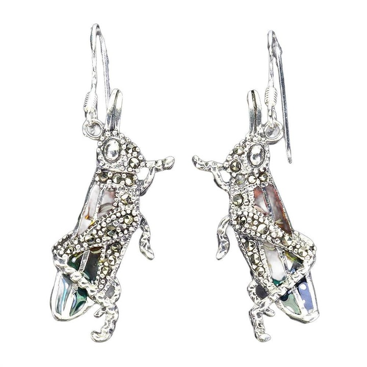 Cercei dama Songea, din argint 925, emaliati, cu marcasit natural, 40x13mm