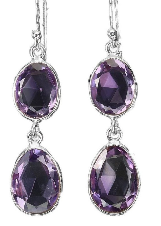 Cercei din argint 925 cu ametist natural, Songea, 45x11mm