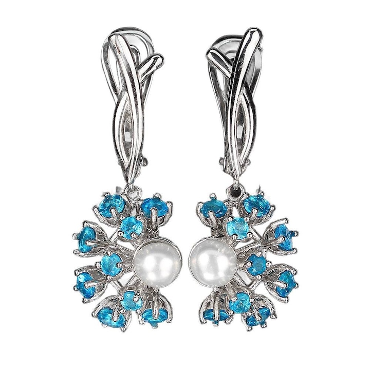 Cercei dama Songea, argint 925, apatit, perle, 35x13mm