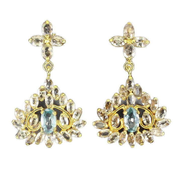 Cercei dama Songea, argint 925, placati cu aur 14K, zirconiu natural, 43x25mm, 15.25g