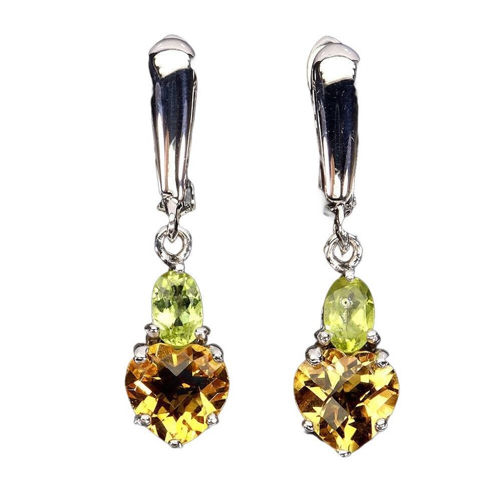 Cercei dama Songea, argint 925, cu peridot si citrin, Songea, 32x8mm