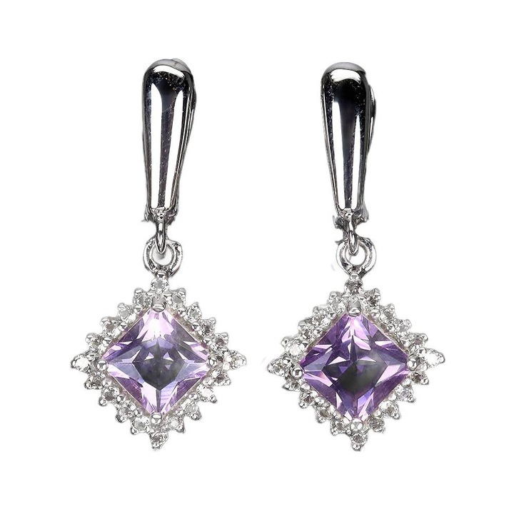Cercei din argint 925, Songea, cu ametist natural, 32x14mm